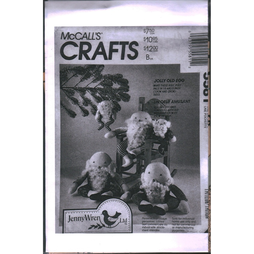 McCalls Crafts 5581 Jolly Old Egg Sewing Pattern Jenny Wren Vintage Santa Plush